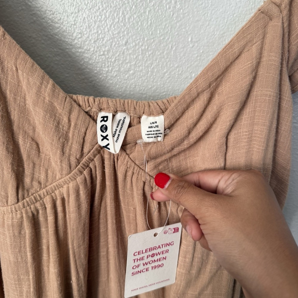 Roxy Juniors Women's Palmy Days Midi Sun Dress Long Tiered Praline Solid Brown L - Picture 6 of 10